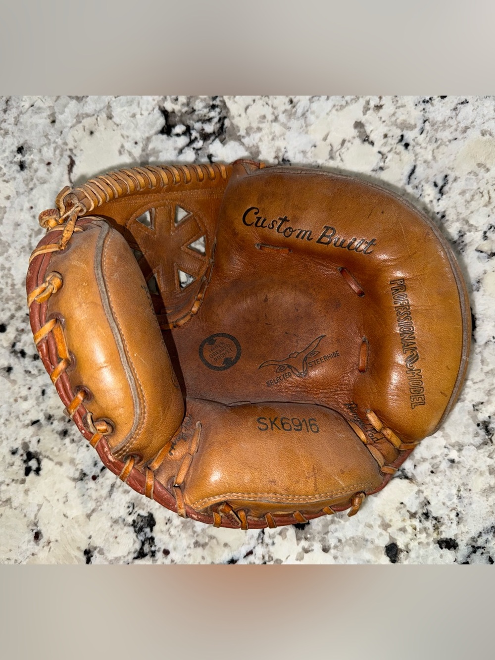 Vintage 1950s Leather Baseball Catches Mitt/Glove Orange Tan Made in USA 10”